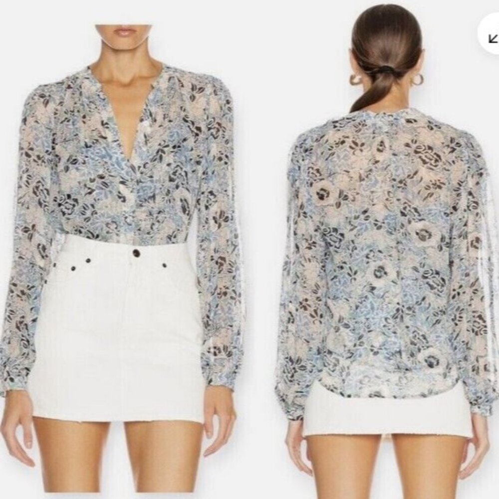 Veronica Beard Women's Ashlynn Blouse Top Shirt Blue 100% Silk Daisy Floral Sz 4